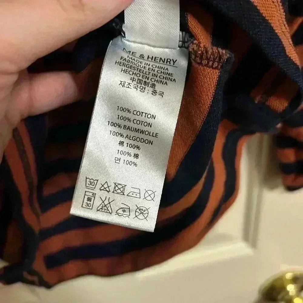 Me & Henry Boys Navy/Burnt Orange Stripe Pique Polo Size 7/8Y - Picture 3 of 4